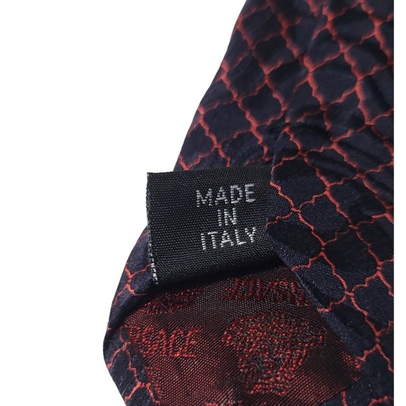 Gianni Versace Seta Silk Tie Blue Pink/Red Geometric Medusa Baroque Mesmerizing - Picture 5 of 7